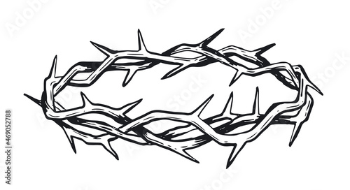 Photo Crown of thorns hand drawn illustration on white background.
