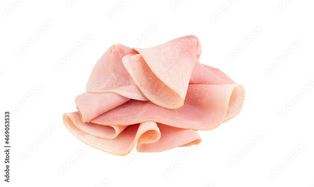 fresh ham Sliced sausage isolated on white background with clipping path