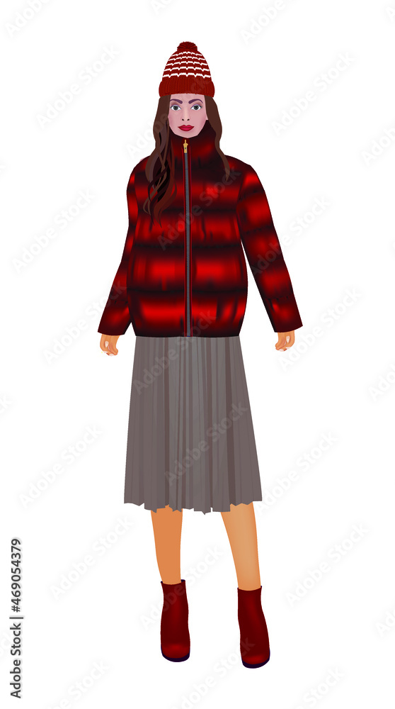 Winter outfit girl. vector illustration