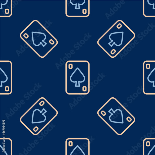 Line Playing cards icon isolated seamless pattern on blue background. Casino gambling. Vector