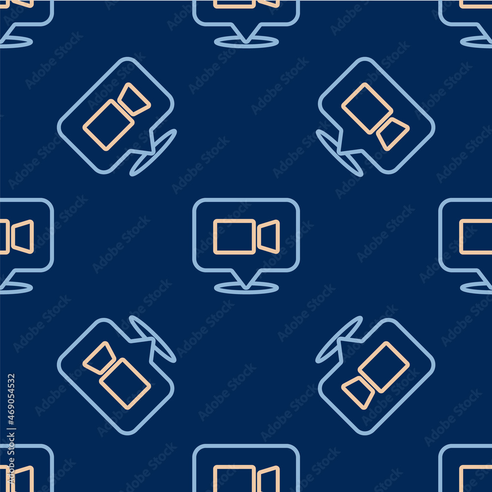 Line Video chat conference icon isolated seamless pattern on blue background. Online meeting work form home. Remote project management. Vector Line Video chat conference icon isolated seamless pattern on blue background. Online meeting work form home. Remote project management. Vector