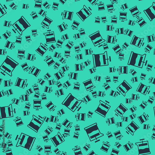 Black French press icon isolated seamless pattern on green background. Vector