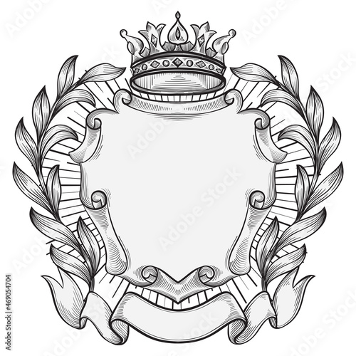 Crown and scroll black and white decorative vintage blank emblem
