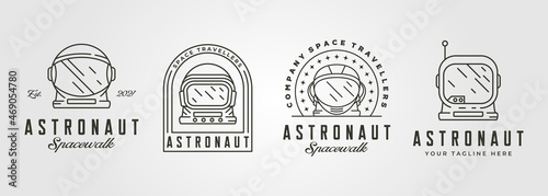 set of astronaut helmet line art logo vintage symbol illustration design