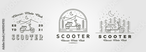 set of scooter logo vector adventure illustration design, vintage line art scooter logo design