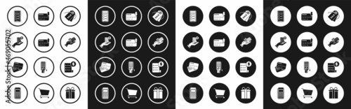 Set Price tag with an inscription Sale, Credit card, Human hand holding blank receipt or bill for payment, Online shopping mobile phone, credit, Paper check financial check and icon. Vector
