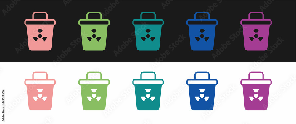 Set Infectious waste icon isolated on black and white background. Tank for collecting radioactive waste. Dumpster or container. Biohazardous substances. Vector Set Infectious waste icon isolated on black and white background. Tank for collecting radioactive waste. Dumpster or container. Biohazardous substances. Vector
