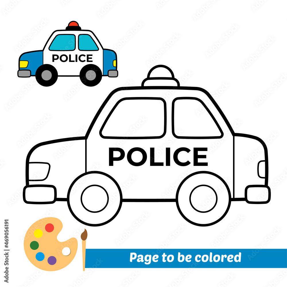 Coloring book for kids, police car vector Stock Vector | Adobe Stock