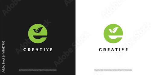 Letter E logo icon negative space leaf design template elements
