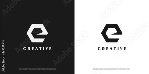Letter E logo icon hexagon design template elements