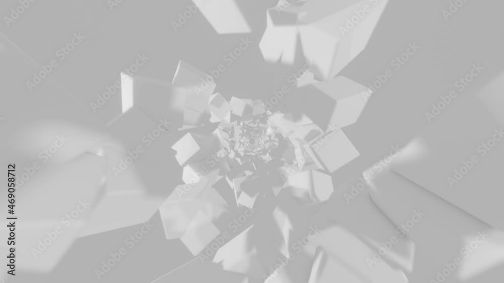 White cubes in 3D rendered abstract structure on white background. Minimal motion graphic futuristic concept White cubes in 3D rendered abstract structure on white background. Minimal motion graphic futuristic concept