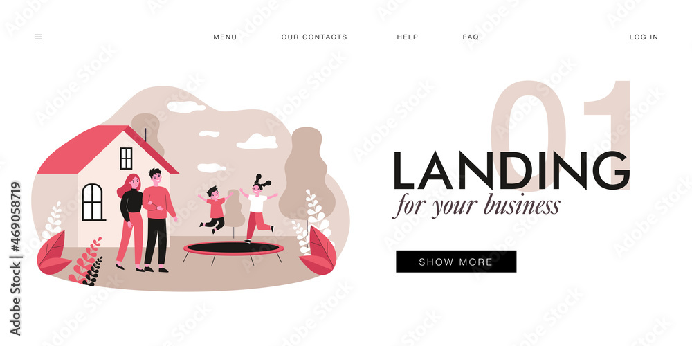 Happy parents and children in backyard playground. Married couple looking at kids playing outside flat vector illustration. Family, childhood concept for banner, website design or landing web page Happy parents and children in backyard playground. Married couple looking at kids playing outside flat vector illustration. Family, childhood concept for banner, website design or landing web page
