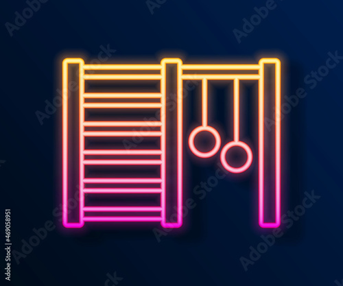 Glowing neon line Wooden Swedish wall icon isolated on black background. Swedish stairs. Vector