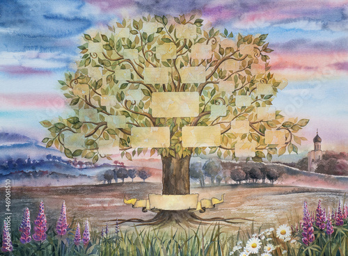 watercolor family tree