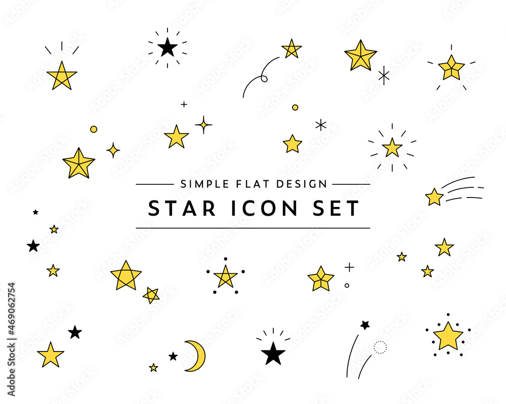 星のアイコンのセット　シンプル　キラキラ　輝き　きらめき　スター　飾り　装飾　光　マーク　イラスト