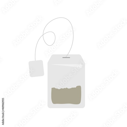 Teabag with paper label. Teabag packaging with label icon. Cartoon vector illustration isolated on white background. International tea day.