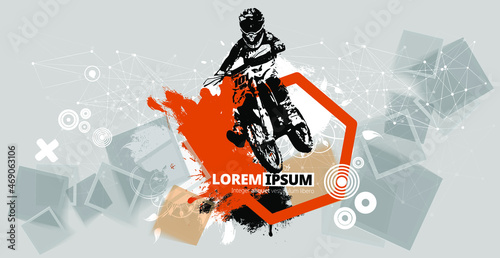 Man riding motobike, extreme sport racing, vector illustration