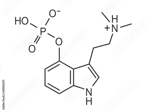 Psilocybin chemical formula, vectoral structure of molecule