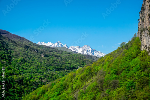 Beautiful snow capped mountains of the Caucasus