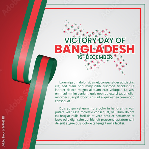Bangladesh victory day background with a halftone map and ribbon flag