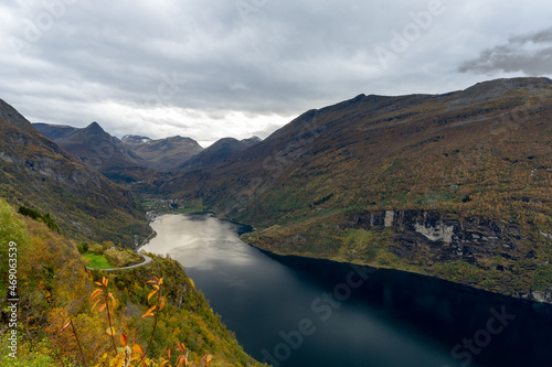 A view of the Geirangerfjord from the Ornesvingen viewpoint, i.e. the Eagles' Bend