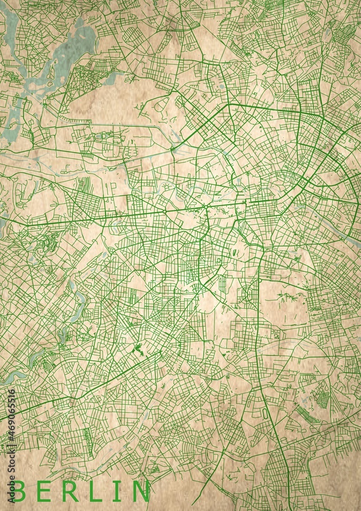 Berlin Stadtplan Stadtkarte Straßen grün