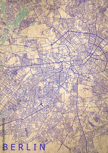 Canvas Print Berlin Stadtplan Stadtkarte Straßen blau