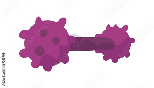 Cartoon chewing rubber toy for home pets. Dogs dental plastic bone. Isolated purple canine stuff. Veterinary store merchandise. Domestic animals playing accessory. Vector doggy tool