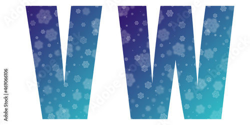 New Year and Christmas capital letters - Blue letters V W made from snowflakes isolate on white background, mock up. Alphabet for text on your photos