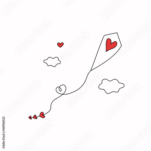 Valentine's Day. Kite with hearts in the sky. Romantic vector illustration with isolated background.