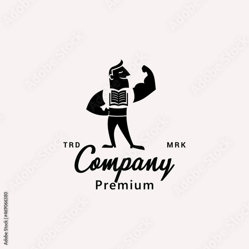 Strong Man Book Logo Vector Icon Illustration