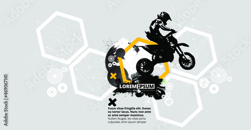 Man riding motobike, extreme sport racing, vector illustration