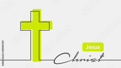 Cross and Jesus Christ name in thin lines style