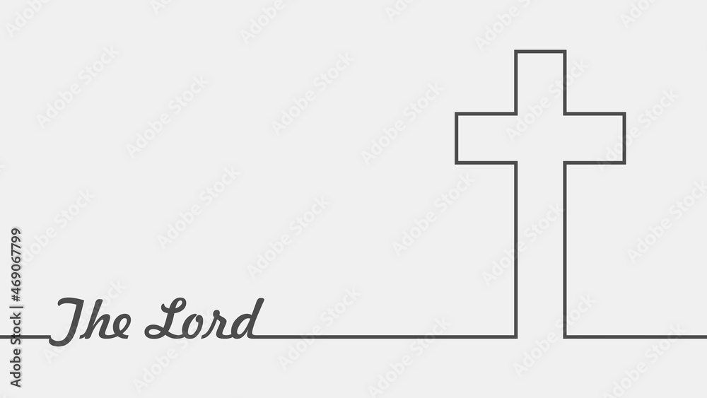 Cross and the Lord text in thin lines style Cross and the Lord text in thin lines style