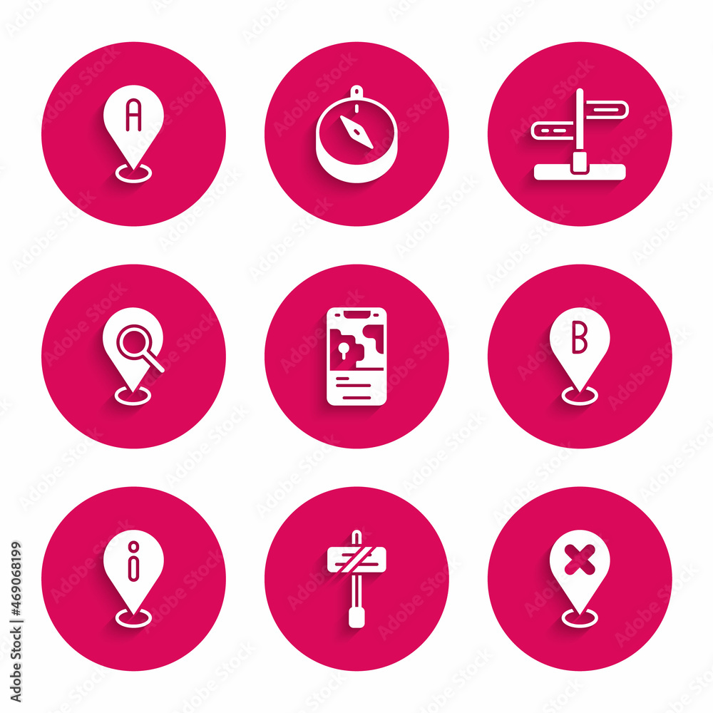 Set City map navigation, Road traffic sign, Location with cross mark, information, Search location, and icon. Vector Set City map navigation, Road traffic sign, Location with cross mark, information, Search location, and icon. Vector