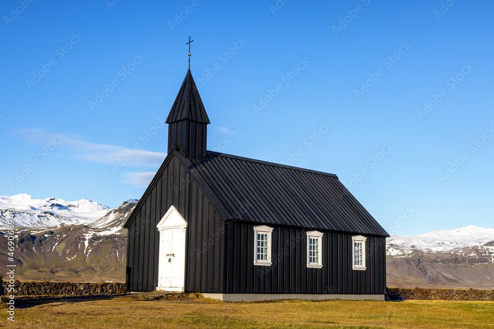 This 19th century Black Church is one of the oldest wooden churches of Iceland. Budir, Snaefellsnes peninsula.