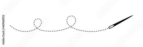 Needle and dotted thread silhouette icon vector illustration.