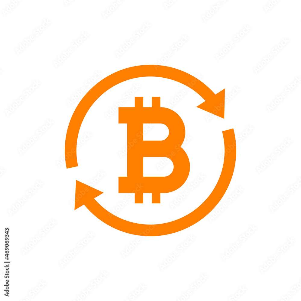 Bitcoin currency with arrow around icon, Exchange and trading financial digital money sign, Cryptocurrency logo, Banking and blockchain concept, Vector illustration Bitcoin currency with arrow around icon, Exchange and trading financial digital money sign, Cryptocurrency logo, Banking and blockchain concept, Vector illustration