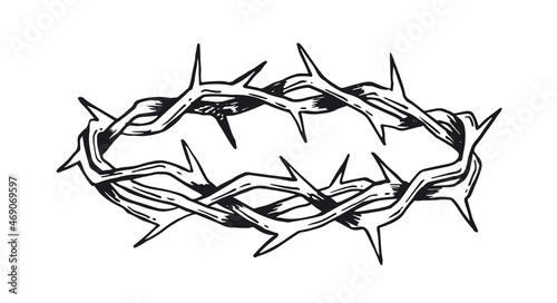 Stampa su tela Crown of thorns hand drawn illustration on white background.