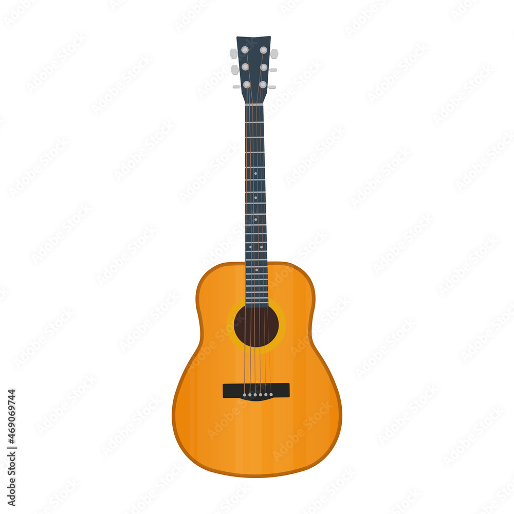 Classical acoustic guitar isolated on white background.Vector.