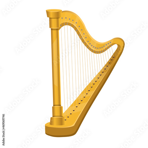 Gold harp musical instrument isolated on white background.Vector.