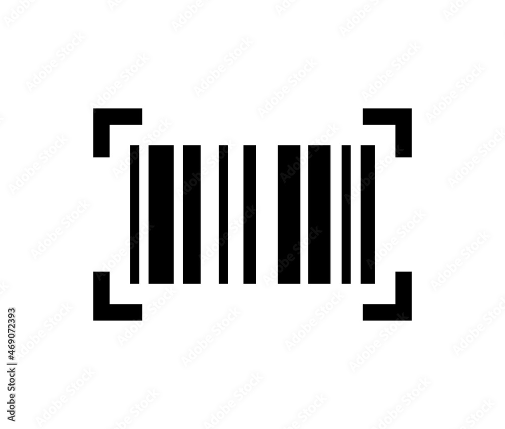 Barcode icon. Black bar code pictogram for designation. Barcode raster symbol isolated on white background.