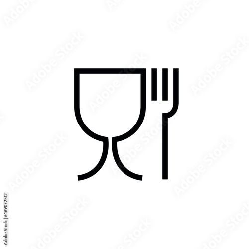 Glass and fork icons. A pictogram indicating that the packaging is approved for food products. International packaging emblem used for the labeling of food contact materials in the EU.