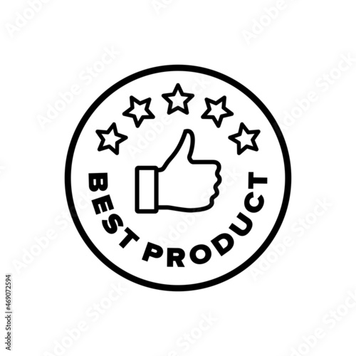 Best product sticker. Thumb up and five stars. A sign for a quality product or a product at a good price.