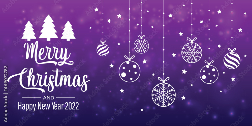 Vector Realistic Christmas Ball on Purple Background with Golden Modern Typography Greetings in a Frame. Classy Card or Poster. Vector Realistic Christmas Ball on Purple Background with Golden Modern Typography Greetings in a Frame. Classy Card or Poster.