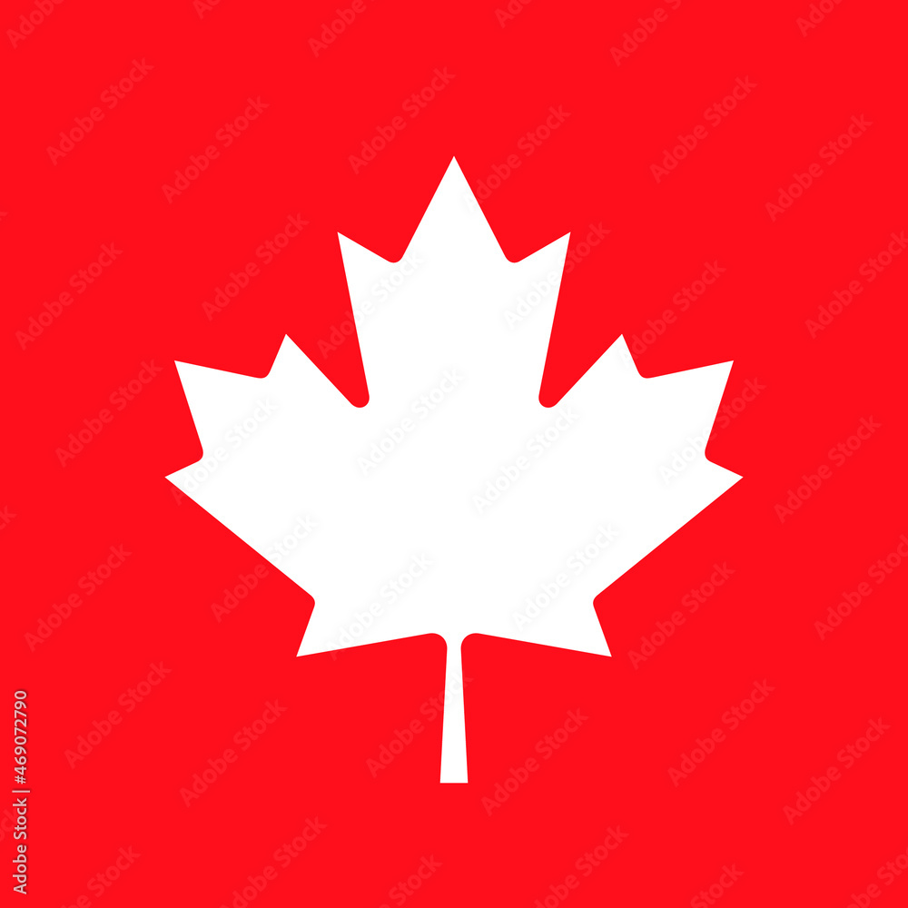 White maple leaf on a red background, the symbol of Canada. The emblem of the Canadian maple leaf, depicted on the flag of Canada. Isolated illustration, vector sign. White maple leaf on a red background, the symbol of Canada. The emblem of the Canadian maple leaf, depicted on the flag of Canada. Isolated illustration, vector sign.
