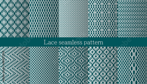 Set of lace seamless pattern. Jacquard Mesh Lace Fabric. 