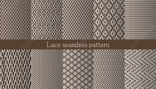 Set of lace seamless pattern. Jacquard Mesh Lace Fabric.  photo