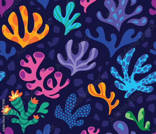 Seaweeds botanical seamless pattern. Vector illustration