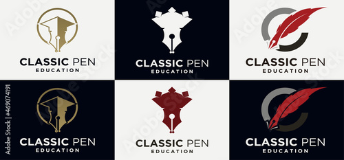 Classic pen technology logo pen concept logo illustration icon symbol feather pen classic stationery 